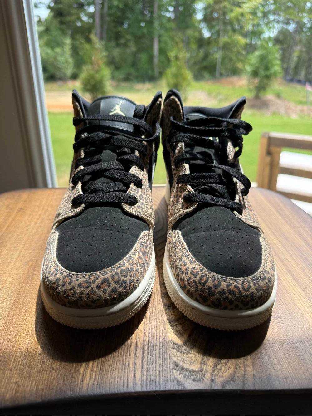 Jordan Kids High-Top Sneakers in Black and Brown Leopard Print